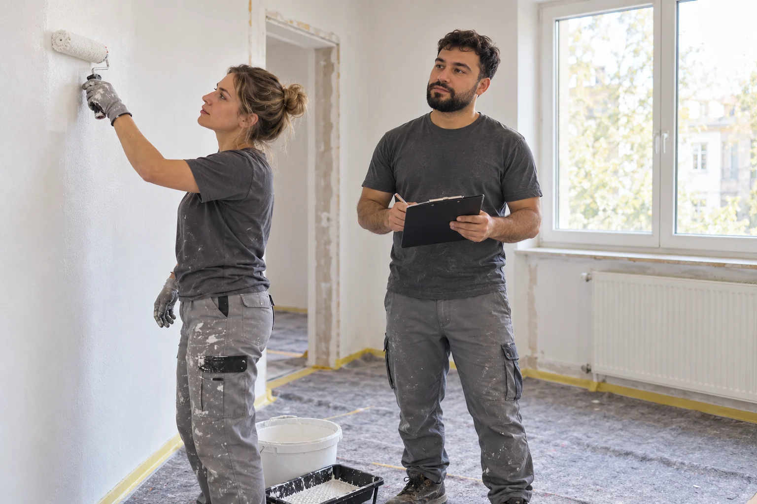Beispielszene: Enis und eine Malerin bei der Renovierung einer leerstehenden Wohnung